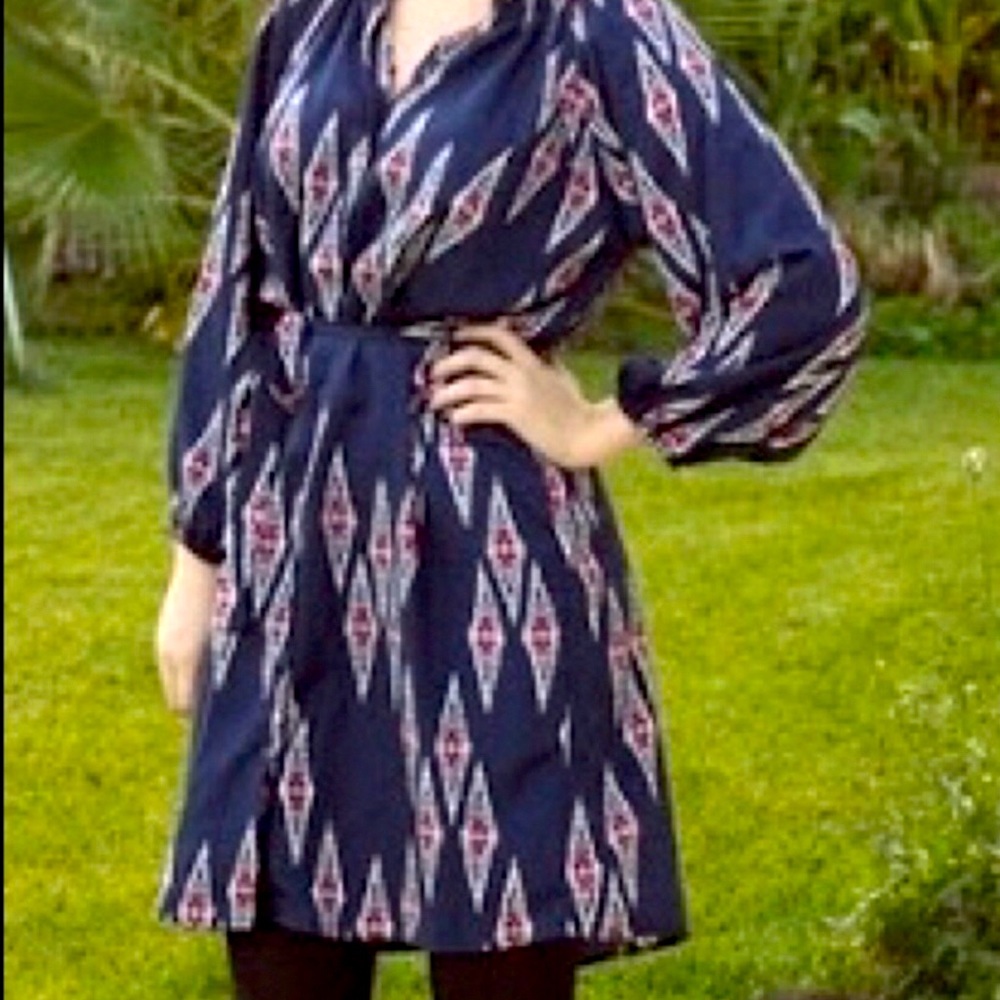Tucker Navy & Crimson Ikat Shirtdress